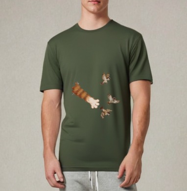 Кошачья лапа охотится на воробьев Cat Paw Hunting Sparrows, Футболка мужская REGULAR темный хаки