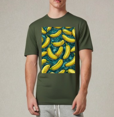 Refreshing Tropical Bananas in Water / Свежие желтые бананы в воде, Футболка мужская REGULAR темный хаки