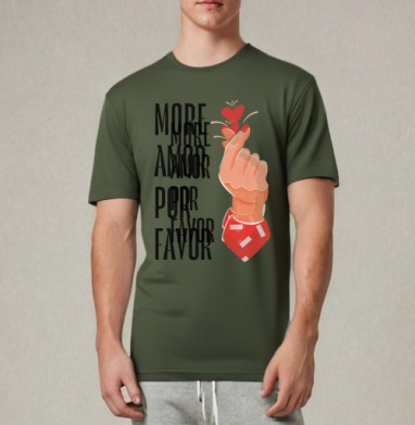 Hand heart More Amor / Рука с сердцем жест корейское сердечко, Футболка мужская REGULAR темный хаки
