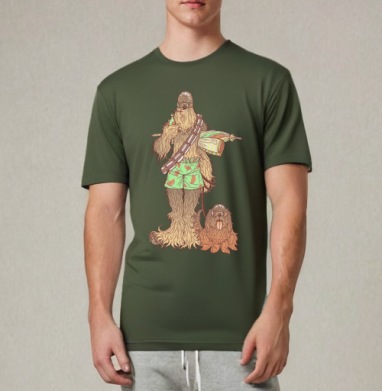Йети в шортах с арбузами и собака в очках, Футболка мужская REGULAR темный хаки
