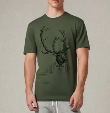 Hipster handdrawn deer / Хипстер олень нарисованный от руки, Футболка мужская REGULAR темный хаки