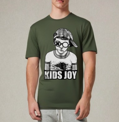 Стильный Монохромный Подросток В Очках KIDS JOY, Футболка мужская REGULAR темный хаки