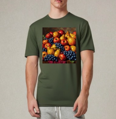 Спелые яблоки груши Натюрморт Still Life натюрморт для кухни подарок, Футболка мужская REGULAR темный хаки