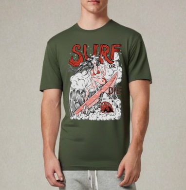 Девушка Серфер На Волне С Акулами Surf Or Die - Магазин футболок GoPasha - Дизайнерские принты