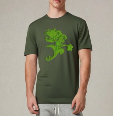 Green 3D flower / Зеленый объемный цветок современном стиле фольклора, Футболка мужская REGULAR темный хаки