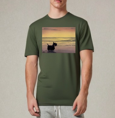 Scottish Terrier at sunset – Скотч терьер на закате Scottish Terrier sunset, Футболка мужская REGULAR темный хаки