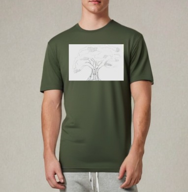 Sketchy Tree – Эскиз дерева в графическом стиле для декора интерьера, Футболка мужская REGULAR темный хаки