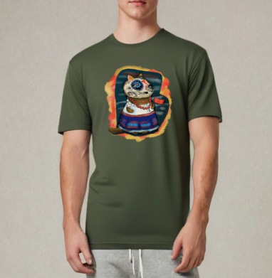 Кошка в мексиканском костюме Viva la Frida, Футболка мужская REGULAR темный хаки