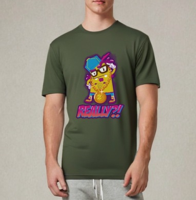 Skeptical Yellow Gangsta Character / Скептичный Жёлтый Гангста Монстр, Футболка мужская REGULAR темный хаки