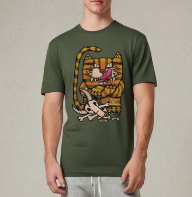 Badass Striped Cat / Дерзкий полосатый кот триумф инстинкта кошачьих, Футболка мужская REGULAR темный хаки