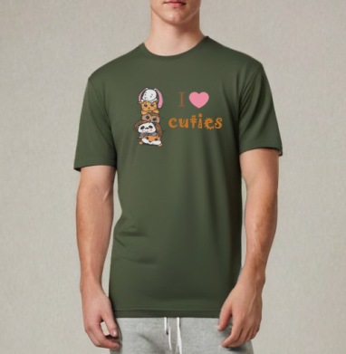 Мягкие милые животные «I ❤️ CUTIES» для детей, Футболка мужская REGULAR темный хаки