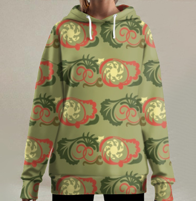 Классический орнамент листва узор компактная гармония, Hoodie Long Oversize 3D
