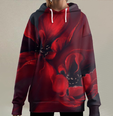 Абстрактные красные цветы, Hoodie Long Oversize 3D