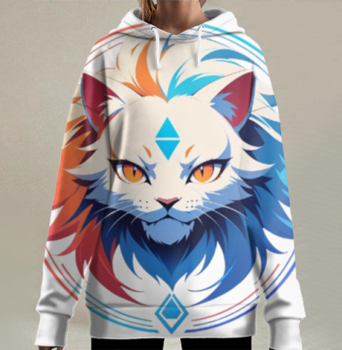 Мистический кот с треугольным знаком векторная иллюстрация, Hoodie Long Oversize 3D