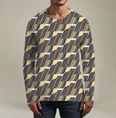 Abstract wave pattern / Абстрактный орнамент бежевый угольный узор, Футболка мужская лонгслив 3Д