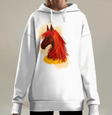 Лошадь с яркой гривой энергией движения, Hoodie Long Oversize 3D