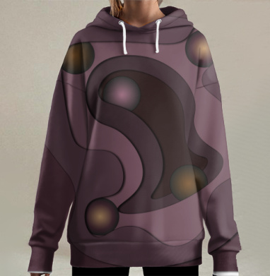 Абстрактные фиолетовые слои с живыми сферическими элементами, Hoodie Long Oversize 3D