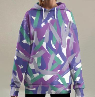 Динамичные мазки энергии и цвета синий серый, Hoodie Long Oversize 3D