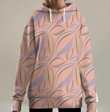 Абстрактный узор персиковый желтый синий, Hoodie Long Oversize 3D