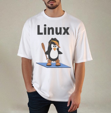 Стильный пингвин Linux в кепке и ботинках с битой - Магазин футболок Wladimir. Дизайнерские принты.