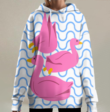 Яркий принт с розовыми утками Pink-Gussy, Hoodie Long Oversize 3D