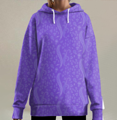 Фиолетовый декоративный тканевый узор с растительными мотивами, Hoodie Long Oversize 3D