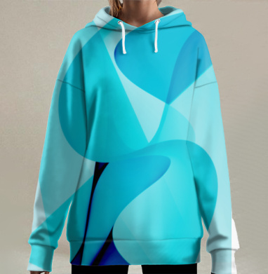 Абстрактный Плавный Арт в Голубых Тонах, Hoodie Long Oversize 3D