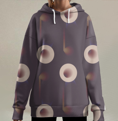Абстрактный узор с бежевыми кругами и цепями, Hoodie Long Oversize 3D