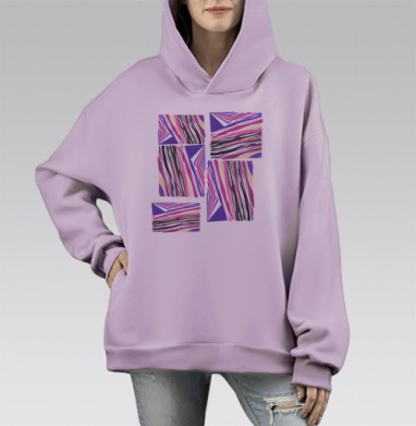 Абстрактные цветные волны сливаются в динамичном ритме полотна, Hoodie Mono Fiolet, оверсайз, утепленная
