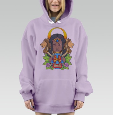 Магическая маска богини-матери с мифическим орнаментом, Hoodie Mjhigh Dig Mel, Fiolet, утепленная