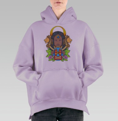 Магическая маска богини-матери с мифическим орнаментом, Hoodie Oversize Fiolet, утепленная