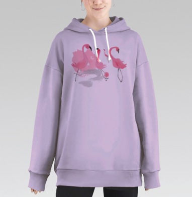 Акварельные розовые фламинго в динамике и грации, Hoodie Long Oversize Fiolet