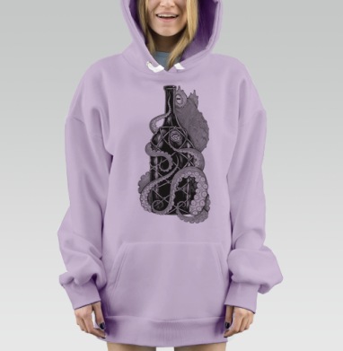 Осьминог захватывает бутылку – мистика и борьба, Hoodie Mjhigh Dig Mel, Fiolet, утепленная