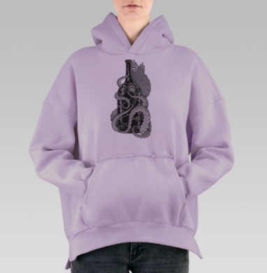 Осьминог захватывает бутылку – мистика и борьба, Hoodie Oversize Fiolet, утепленная