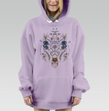 Мистический лесной алтарь с лисицей и змеями, Hoodie Mjhigh Dig Mel, Fiolet, утепленная