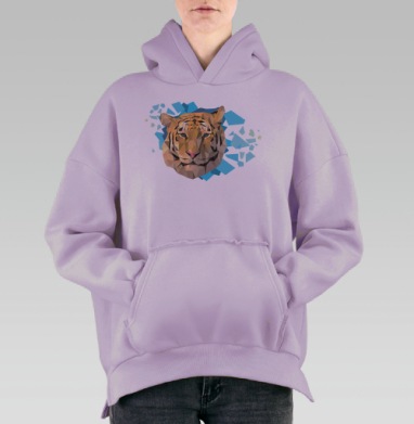 Низкополигональный портрет тигра в ледяных осколках, Hoodie Oversize Fiolet, утепленная
