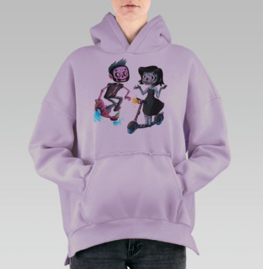Мультяшные Зомби и Скелеты на Ховерборде и Самокате, Hoodie Oversize Fiolet, утепленная