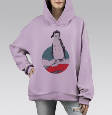 Антарктический пингвин, Hoodie Mono Fiolet, оверсайз, утепленная