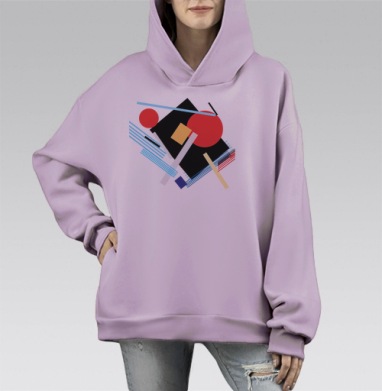 Абстрактная динамичная композиция в стиле конструктивизм, Hoodie Mono Fiolet, оверсайз, утепленная