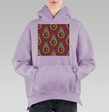 Яркий акварельный принт с авокадо на розовом фоне, Hoodie Oversize Fiolet, утепленная