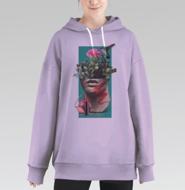 Цветущий сад в античной скульптуре с колибри, Hoodie Long Oversize Fiolet