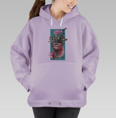 Цветущий сад в античной скульптуре с колибри, Hoodie Oversize Fiolet