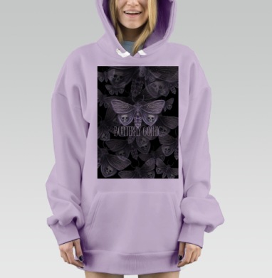 Готические мотыльки с черепами в темных тонах, Hoodie Mjhigh Dig Mel, Fiolet, утепленная