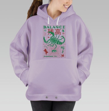 Неоновый Скорпион в Техно-Брутализме Баланса, Hoodie Oversize Fiolet