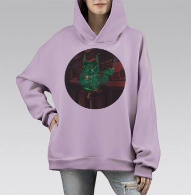Антропоморфный филин в баре — загадочная атмосфера, Hoodie Mono Fiolet, оверсайз, утепленная