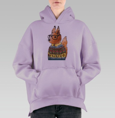 Белка-хипстер в уютном осеннем свитере, Hoodie Oversize Fiolet, утепленная
