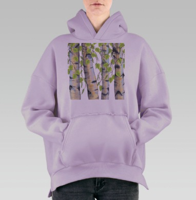 Весенние березы в акварели – природная свежесть, Hoodie Oversize Fiolet, утепленная