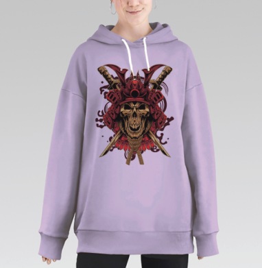 Череп самурая с катанами в боевом шлеме, Hoodie Long Oversize Fiolet