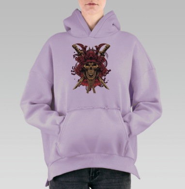 Череп самурая с катанами в боевом шлеме, Hoodie Oversize Fiolet, утепленная