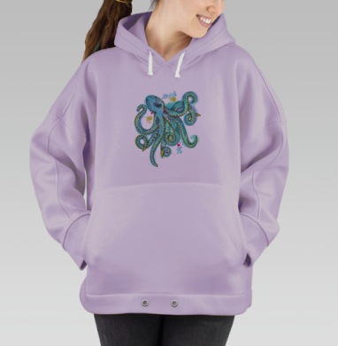 Яркий осьминог с неоновыми пятнами краски, Hoodie Oversize Fiolet